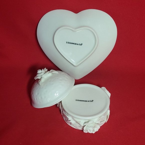VTG Godinger Porcelain White Rose Dish & Trinket Box - Picture 11 of 14
